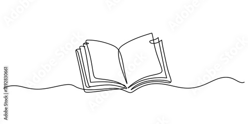 Minimalist single continuous line drawing illustrating an open book symbol Vector, illustration