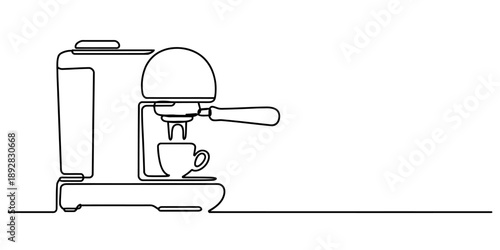 Single continuous line drawing of an espresso coffee machine on a white background Vector, illustration