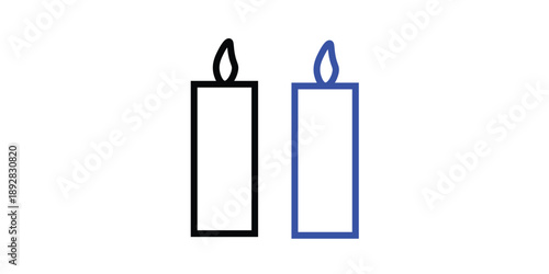 Minimalist Lit Candle Outline Icons in Black and Blue