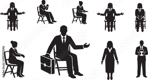 Business People Silhouettes in Various Professional Settings and Poses