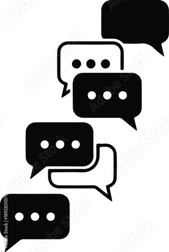 Silhouette Group of overlapping speech bubbles for communication dialogue and chat illustration vector