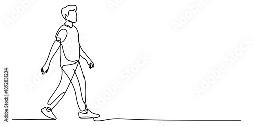 A single continuous line drawing of a man walking forward on a white background Vector, illustration