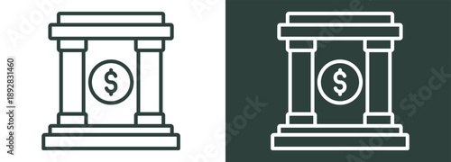Bank Icon White and Black Style Of