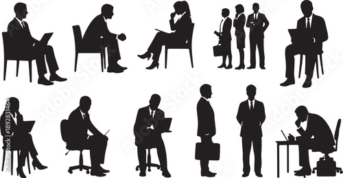 Business People Silhouettes in Various Professional Settings and Poses