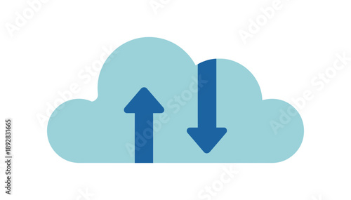 Cloud computing icon with upload download arrows depicting data transfer on a white background graphic