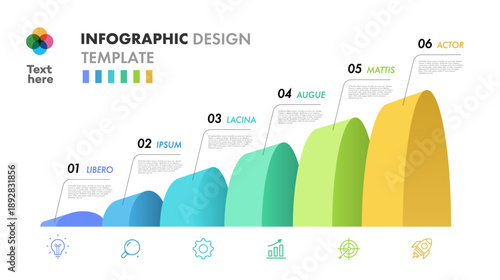 Process infographic template 3d isometric 6 level, parts or options for timelines, processing, workflow layout; presentation; apps; web design banner; marketing;