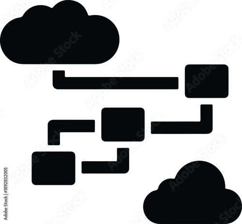 Silhouette technology cloud computing network connection workflow process illustration vector