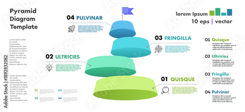 Pyramid Infographic diagram 3d 4 level, parts or options for processing, workflow layout; apps; web design banner; timelines; marketing; presentation;