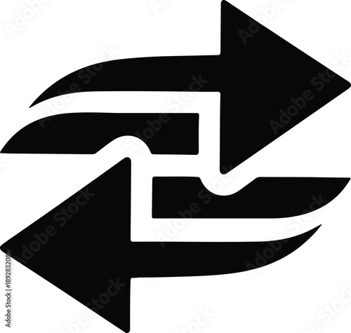 Silhouette two opposing arrows representing exchange transfer or direction changes illustration vector
