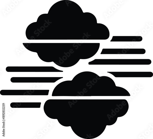 Silhouette windy weather icon symbol with clouds and air motion illustration vector