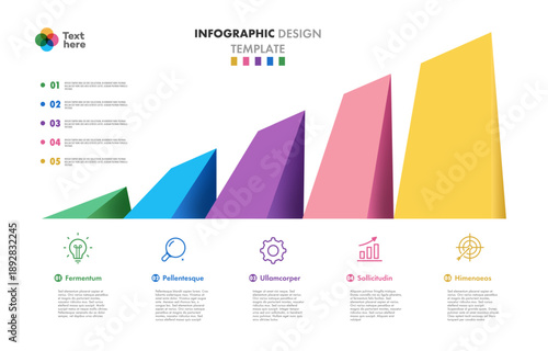 Growth process infographic template 3d 5 step, options or level for marketing; workflow layout; timelines; processing; apps; webdesign; presentation;banner