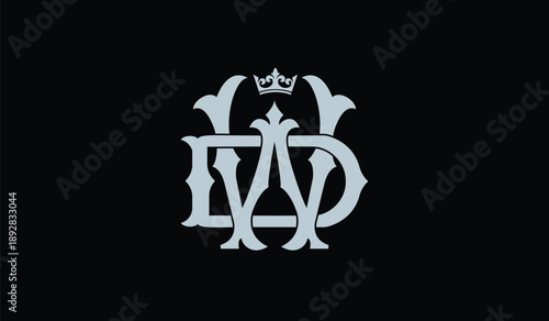 Elegant Crowned wd Monogram Logo on Black