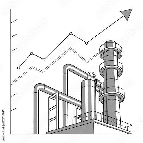 Industrial pipes and graph chart factory