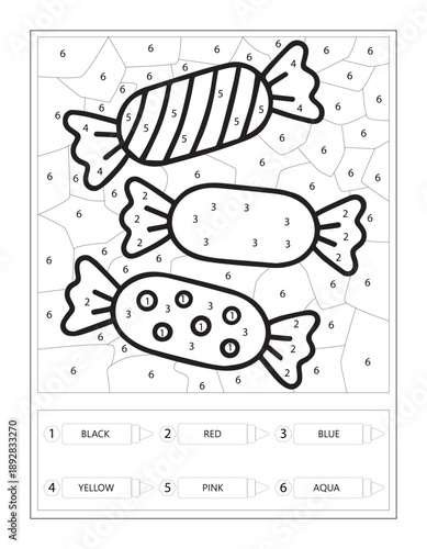 Candy Color by Number Printable Coloring Page for Kids