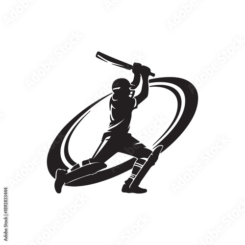 Energetic Silhouette of a Cricketer Batting in Action