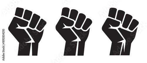 Black Raised Fist Symbols Isolated on White Background.