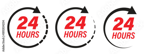 Vector Illustration 24 7 Service Icon. 24-7 open, concept with timer. Banner 24 hours a day open. Vector Illustration 24 7 Service Icon. 24-7 open, concept with timer. Banner 24 hours a day open