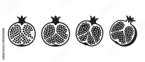 Pomegranate Halves Showing Arils Variety isolated on white background.