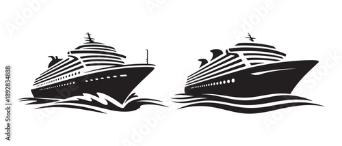Cruise Ship Icons Set Vector Illustration, Traveling Nautical Vessel Isolated on White Background.