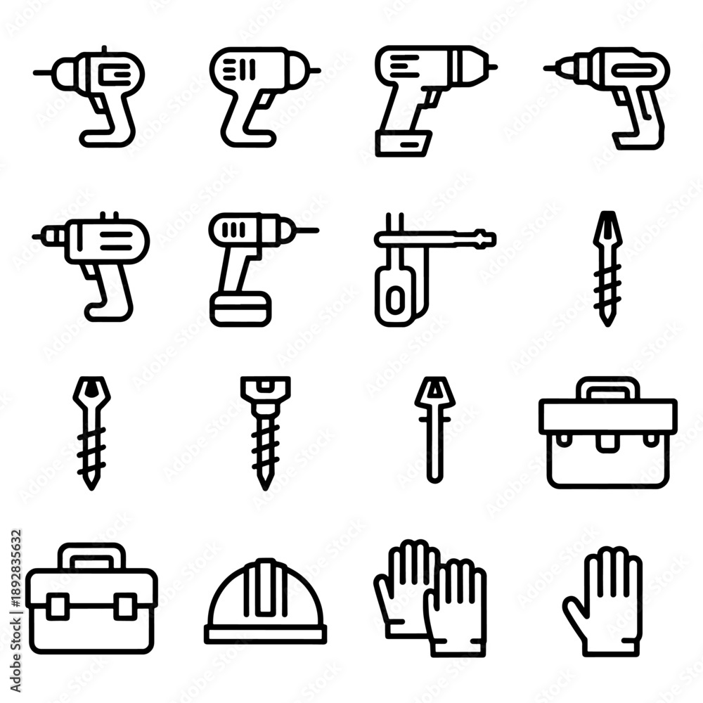 Fototapeta premium Qualityful drill line icon set 