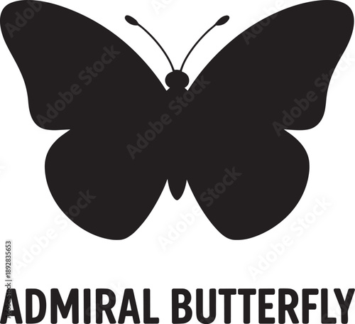 Admiral butterfly silhouette vector icon on transparent background for creative nature designs