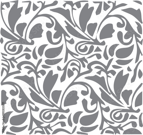 Elegant gray floral and leaf pattern creating a sophisticated decorative design