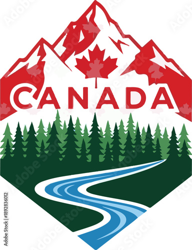 A vibrant emblem of canada's majestic mountains, lush forests, and winding rivers