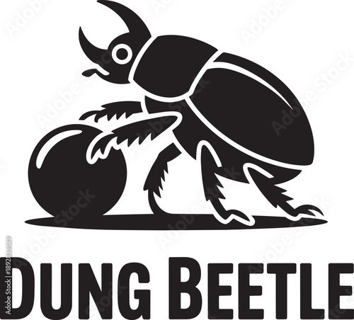 Dung beetle rolling ball silhouette graphic for environmental and zoological vector projects