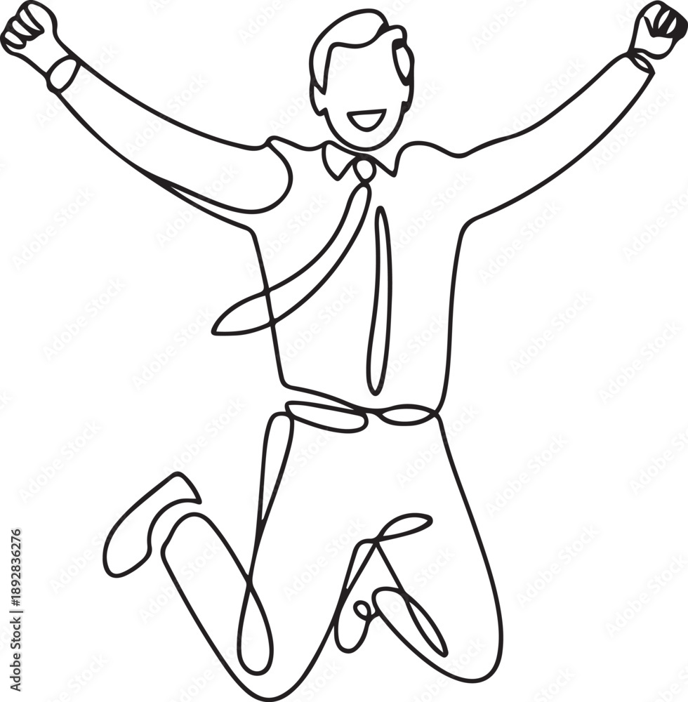 Fototapeta premium Continuous line, drawing of Office worker jumping happy.one line vector illustration with white background