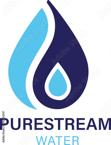 Purestream water logo featuring a stylized blue drop design for clean and fresh hydration