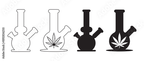 Set of Marijuana Bong Icons Isolated on White Background.