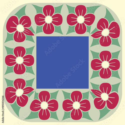 Seamless pink floral frame design featuring a spring nature pattern with summer blossom flowers and green leaf ornaments for a decorative vector illustration border