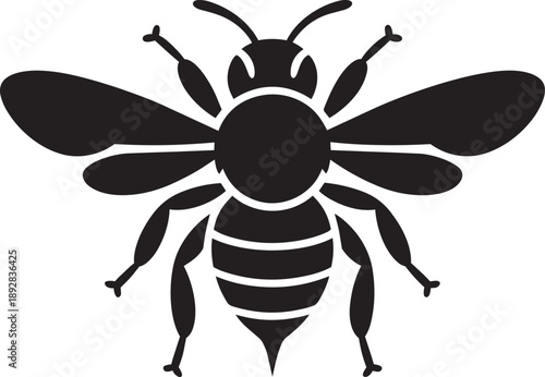 Minimalist black wasp silhouette isolated on transparent background, vector