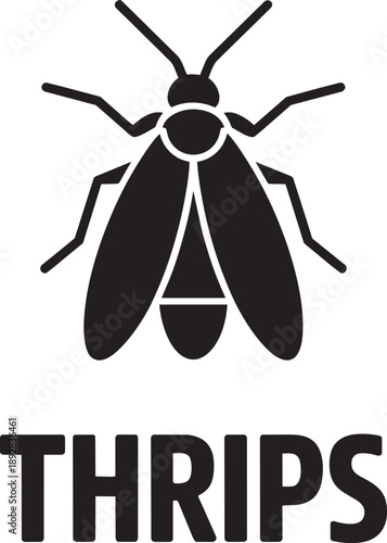 Minimalist thrips insect silhouette design for pest control services and gardening education