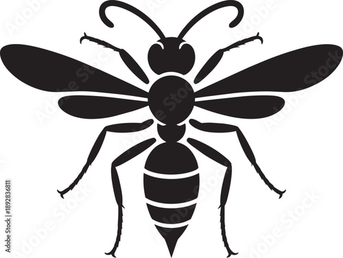 Stylized black bee silhouette isolated on transparent background, vector art
