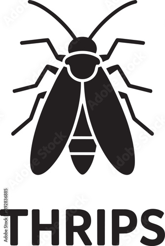 Thrips pest insect icon with text label for agricultural management and garden plant control