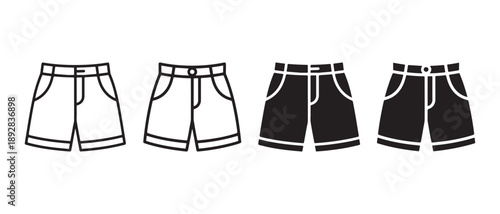 Collection of Shorts Icons. White and Black Styles, Isolated on White Background.