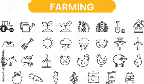 Farming icon set agriculture symbols collection