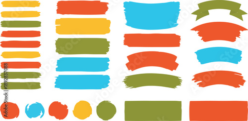 Hand painted brush strokes, colorful texture frames, bubbles and boxes. Marker and grunge pen shapes. Abstract brush elements for text banner design. Vector collection.eps