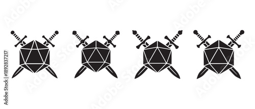 Dice and Swords Emblem Icons isolated on white background.