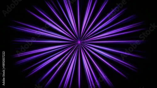 Vibrant purple and blue light rays emanating from a central point on black background