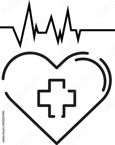 Heart Health and Medical Care Line Icon with ECG Waveform Illustration vector