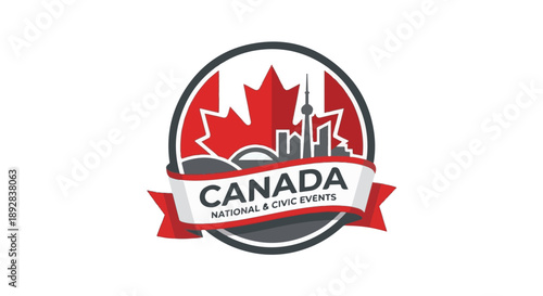 Official logo for canada national and civic events featuring a maple leaf and city skyline