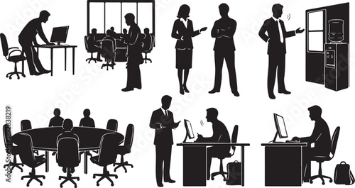 Business people working in office settings and meeting rooms