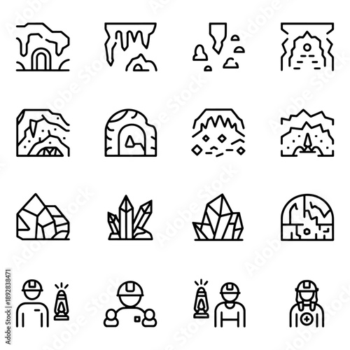 Qualityful cave line icon set