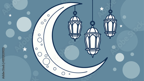 Elegant crescent moon with hanging lanterns