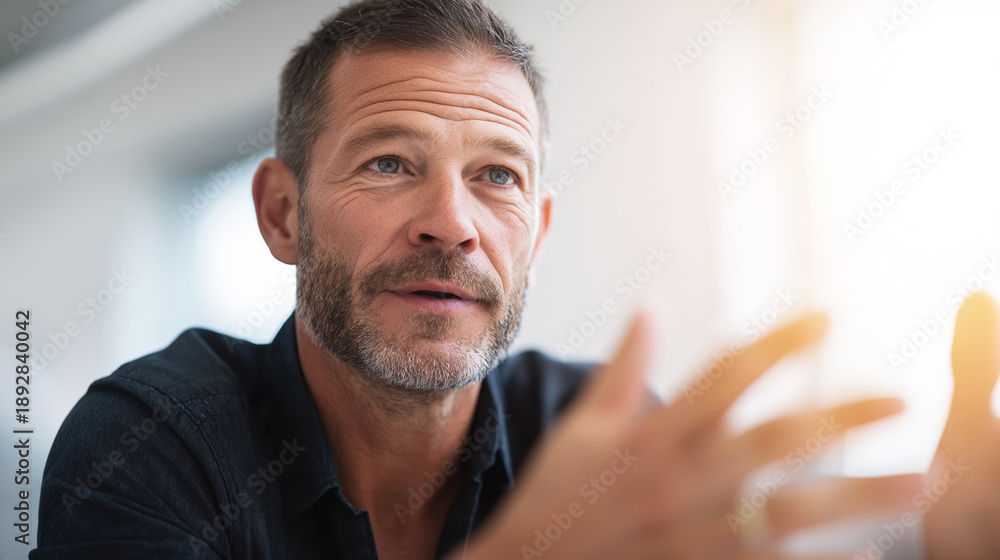 Obraz premium Mature man communicating clearly, expressing thoughts and engaging in conversation during a professional business meeting