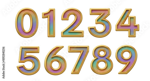 Colorful Number Set with Golden Outlines