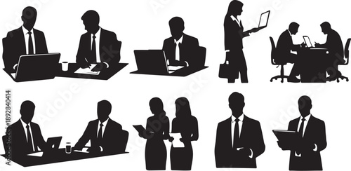 Silhouettes of business professionals working in office settings together