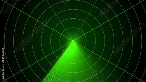 Abstract radar screen digital interface. Futuristic radar screen interface with green digital grid and scanning beam. Radar screen showing scan results, multiple targets detected.